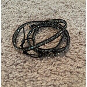 Victoria Emerson Wrap Bracelet – Clear Beads & Brown Leather